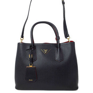Prada Saffiano Cuir Double 2way Shoulder Bag black